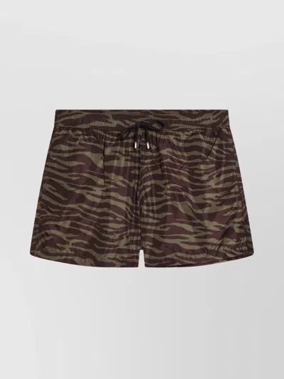 Attico Zebra Nylon Shorts Elastic Waistband In Brown