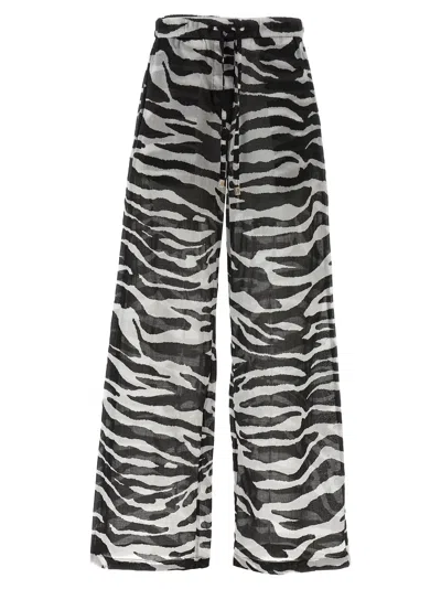 Attico White And Black Long Pant In Animal Print