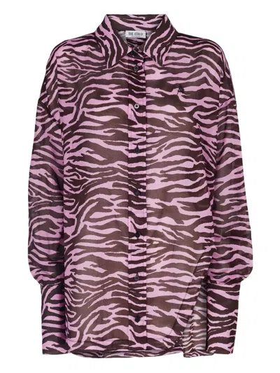 Attico Zebra-print Balloon-sleeve Shirt In Pink