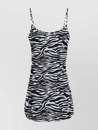 Attico Zebra Print Beach Cover Up Mini Dress In Black