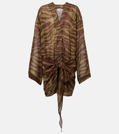 Attico Zebra-print Cotton Muslin Minidress In Brown