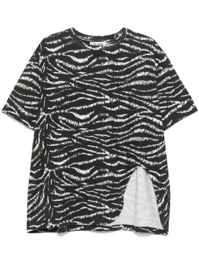 Attico Zebra Print Cotton T-shirt In Black