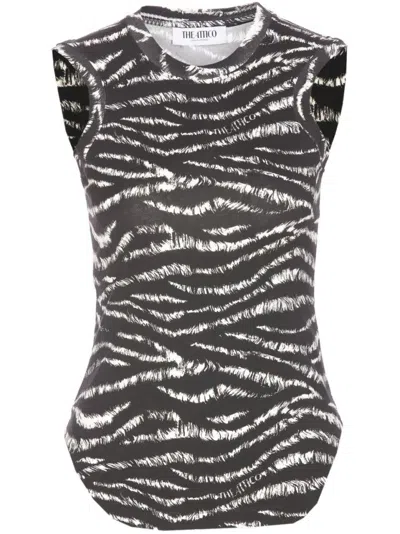 Attico Zebra Print Form-fitting Sleeveless Tank Top In Black