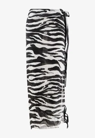 Attico Zebra Print Fringed Pareo In Multi