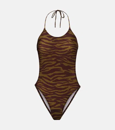 ATTICO ZEBRA-PRINT HALTERNECK SWIMSUIT