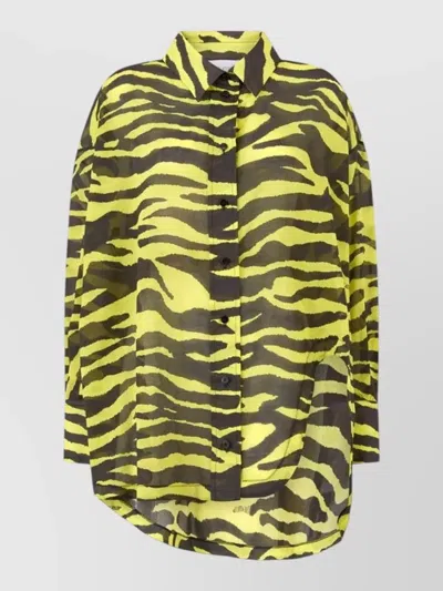 Attico Zebra Print Long Sleeve Relaxed Shirt In Yellow