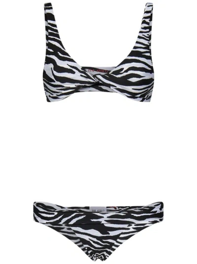 Attico Zebra-print Lycra Bikini In Black