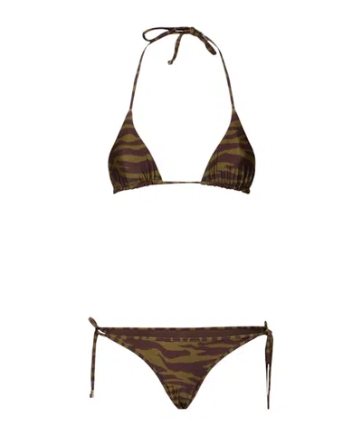 Attico Zebra Print Lycra Triangle Bikini In Brown
