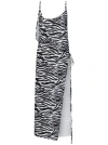 Attico Zebra Print Spaghetti Strap Beach Dress In Grey
