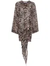 Attico Deep V-neck Animalier Print Mini Dress In Brown