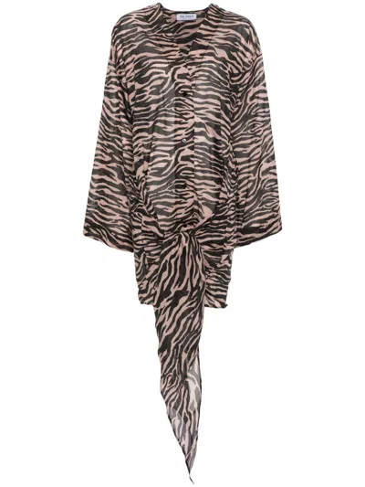 Attico Zebra Print Mini Dress In Brown