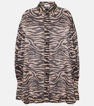 Attico Zebra-print Puff-sleeve Oversized Shirt In Cappuccino/black