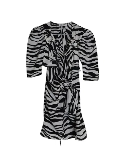 Pre-owned Attico Zebra-print Puff-sleeves Mini Dress In White