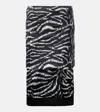 Attico Zebra Print Stretch Silk Blend Satin Midi Skirt In Black