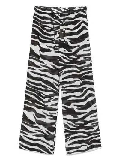 Attico Zebra-print Cotton-voile Wide-leg Pants In Black/white