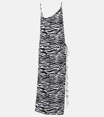 Attico Zebra-print Side-slit Midi Dress In Bianco