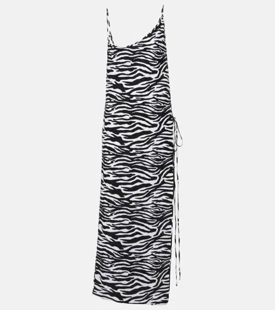 Attico Zebra-print Side-slit Midi Dress In Grey