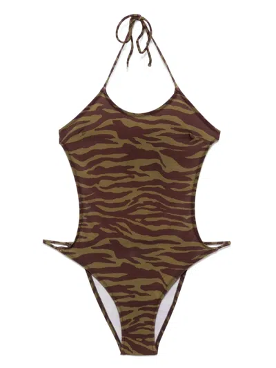 Attico Dark Green E Dark Brown One-piece Swimsuit