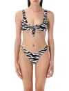 Attico Zebra Knot Detail High-cut Bikini In Black