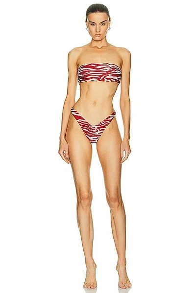 Attico Zebra Printed Bikini Set In Red & Milk