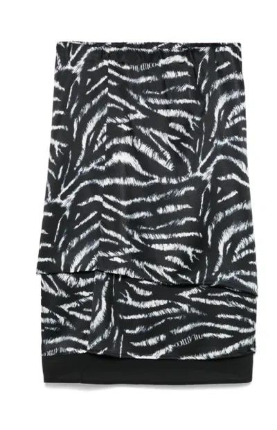 Attico Zebra-printed Midi Skirt With Layered Design In Black