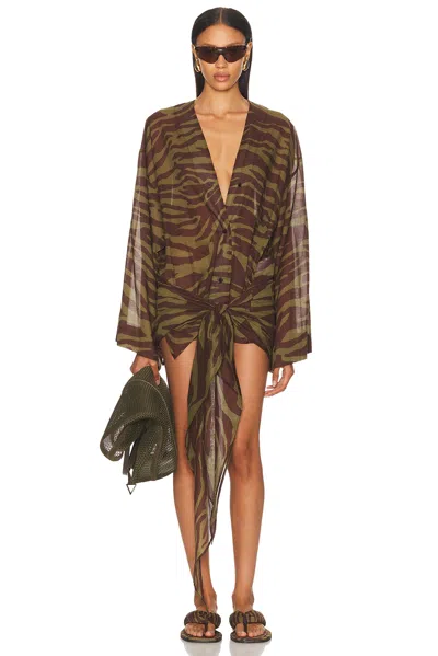Attico Zebra Printed Mini Dress In Brown