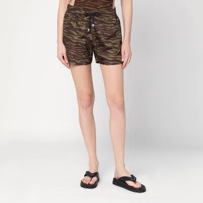 ATTICO THE ATTICO ZEBRA SHORTS IN KHAKI/BROWN NYLON