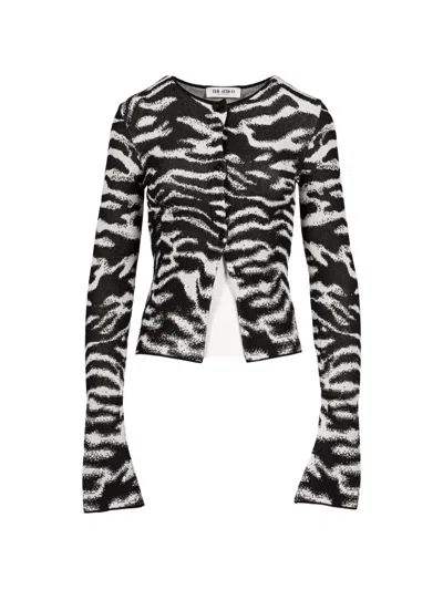 Attico Zebra-jacquard Button-up Cardigan In Black