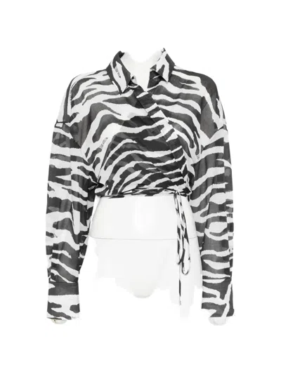 Attico Zebra-pattern Blouse In Black