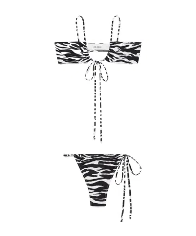 Attico Quick-drying Zebra-print Bikini In Black