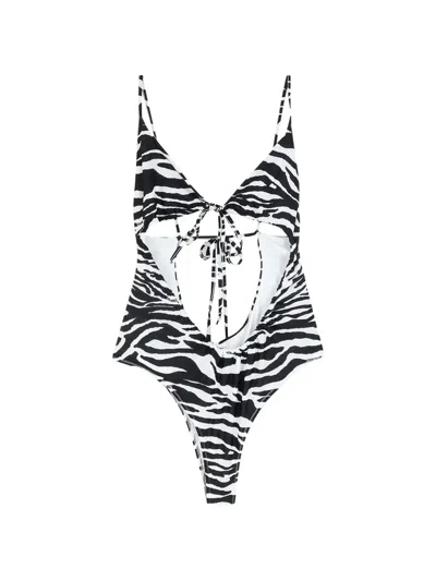 Attico Zebra-print Cutout Swimsuit In Animal Print