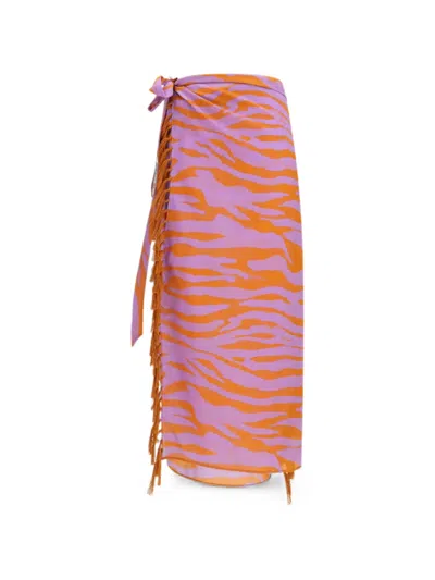Attico Purple Orange Animalier Zebra-print Cotton Midi Skirt In Pattern