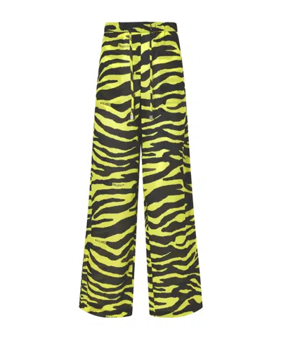 Attico Zebra-print Cotton Mid-rise Wide-leg Pants In Multi