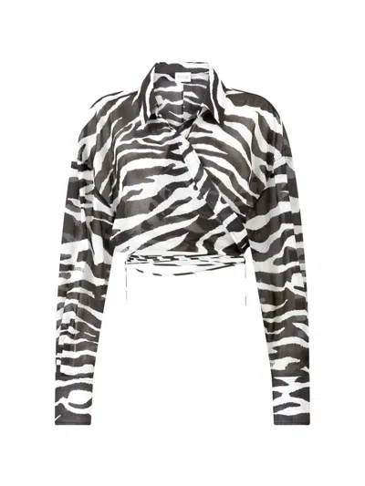 Attico Zebra-print Wrap-around Blouse In Animal Print