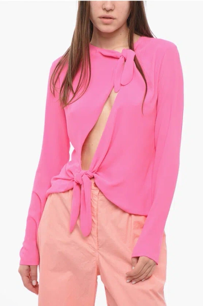 Attico Zelda Blouse With Cut-out Detail And Double Knot On The Fron In Pink
