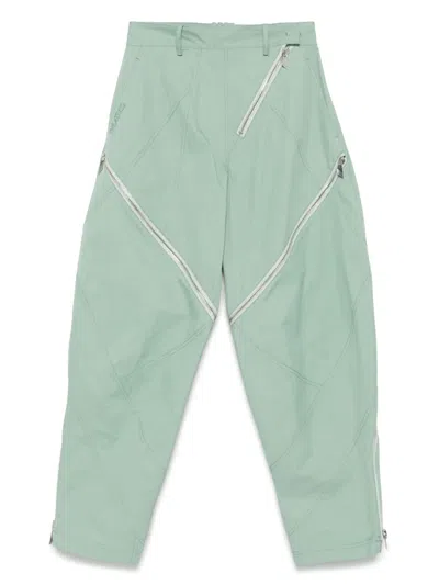 Attico Zipped Gabardine Baggy Pants In Green