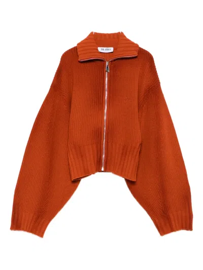Attico Zip-front Ribbed Cardigan In Red