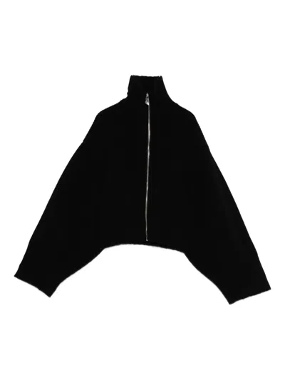 Attico Womens Black High-neck Zip Ribbed Wool And Cashmere-blend Cardigan