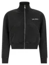 Attico Cropped Zip Fleece Ribbed Finish In Black