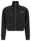 Attico Cropped Zip Fleece Ribbed Finish In Black