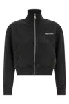 Attico Cropped Zip Fleece Ribbed Finish In Black