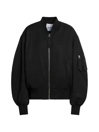 Attico Neutrals Cropped Zipper Sleeve Polyester Bomber Jacket In Black
