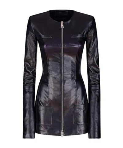 Attico Zip-up Leather Jacket In Black