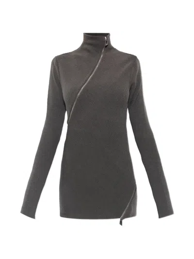 Attico Zip-detail Ribbed Sweater In Grey