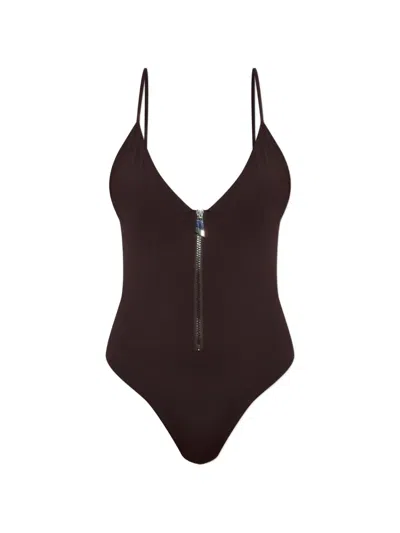 Attico Zip-fastening Swimsuit In Brown