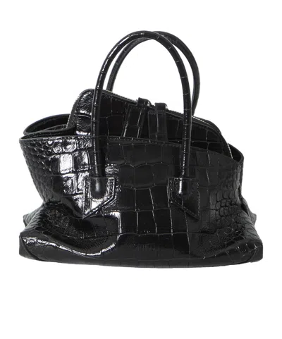 Attico Mini La Passeggiata Crocodile-effect Leather Tote Bag In Black