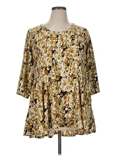 Pre-owned Attitudes By Renee 3/4 Sleeve Top Gold Crew Neck Tops