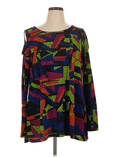 Pre-owned Attitudes By Renee Long Sleeve Blouse In Blue