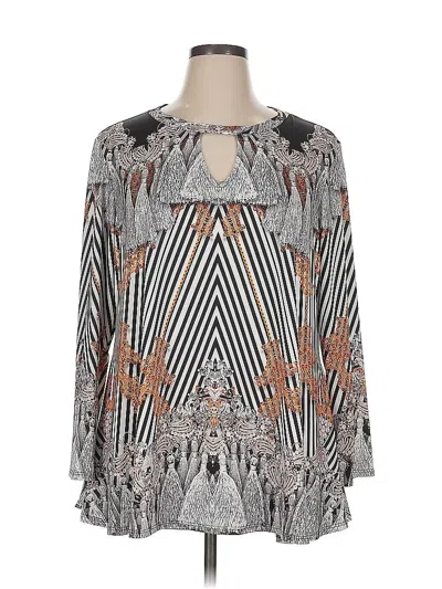 Pre-owned Attitudes By Renee Long Sleeve Blouse In Silver