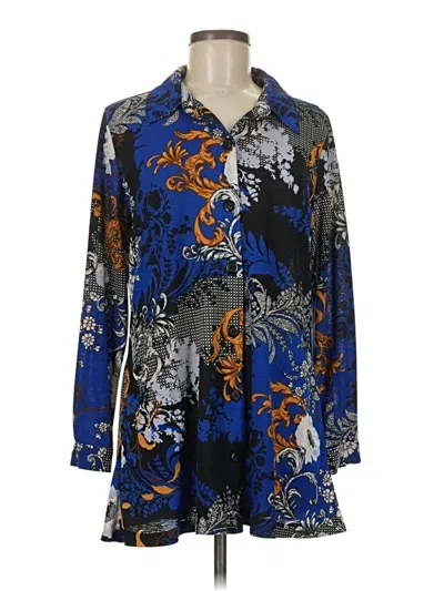Pre-owned Attitudes By Renee Long Sleeve Button Down Shirt In Blue